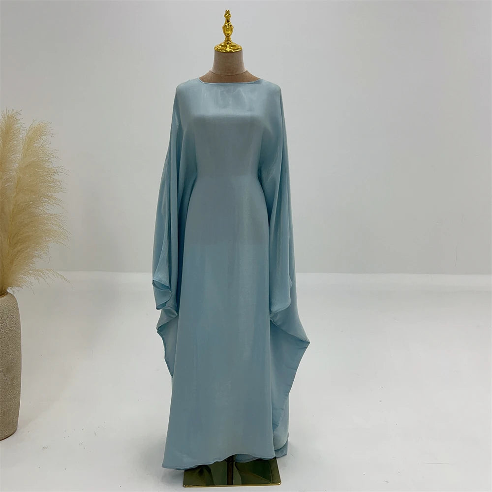 ramadan Eid Abayas For Women Modest Fashion Shimmer Batwing Satin Abaya Dubai Luxury 2024 Muslim Kaftan Dress Kebaya Vestidos--Color: Beige