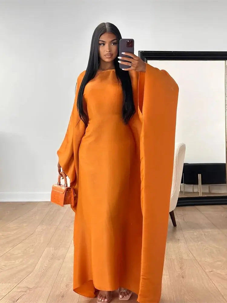 ramadan Eid Abayas For Women Modest Fashion Shimmer Batwing Satin Abaya Dubai Luxury 2024 Muslim Kaftan Dress Kebaya Vestidos--Color: Orange