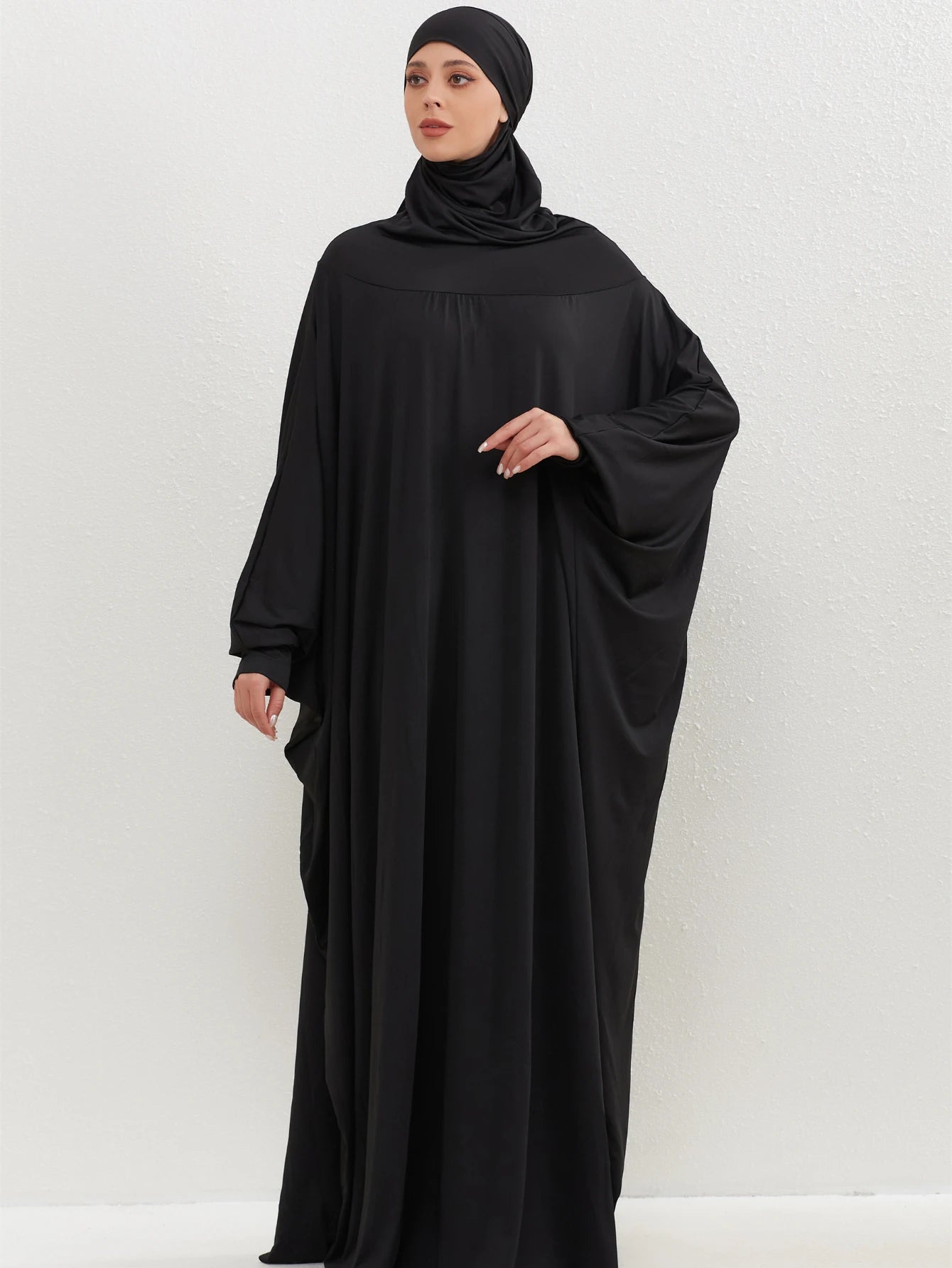 Islamic Abaya Modesty Ramadan Dress Muslim Abayas Hooded Long Sleeve One-piece Prayer Hijab Dress Women Jilbabs Turkish Kaftans--Color: GRAY