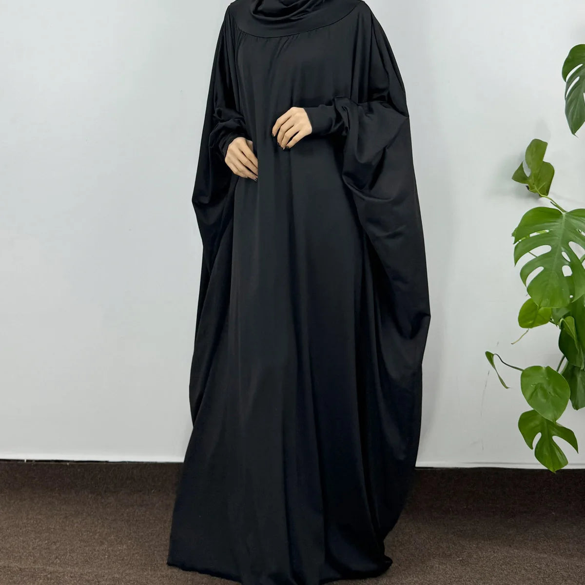 Islamic Abaya Modesty Ramadan Dress Muslim Abayas Hooded Long Sleeve One-piece Prayer Hijab Dress Women Jilbabs Turkish Kaftans--Color: black