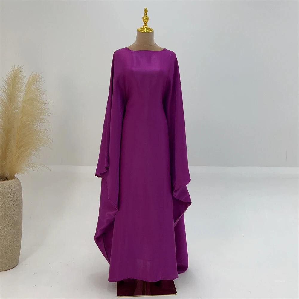 ramadan Eid Abayas For Women Modest Fashion Shimmer Batwing Satin Abaya Dubai Luxury 2024 Muslim Kaftan Dress Kebaya Vestidos--Color: Beige