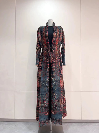 Abayas for Women Miyake Pleated New High Quality Women's Robe Cardigan Loose Lengthened Tie Design Luxury Abaya 2025 Summer New--Color: 3