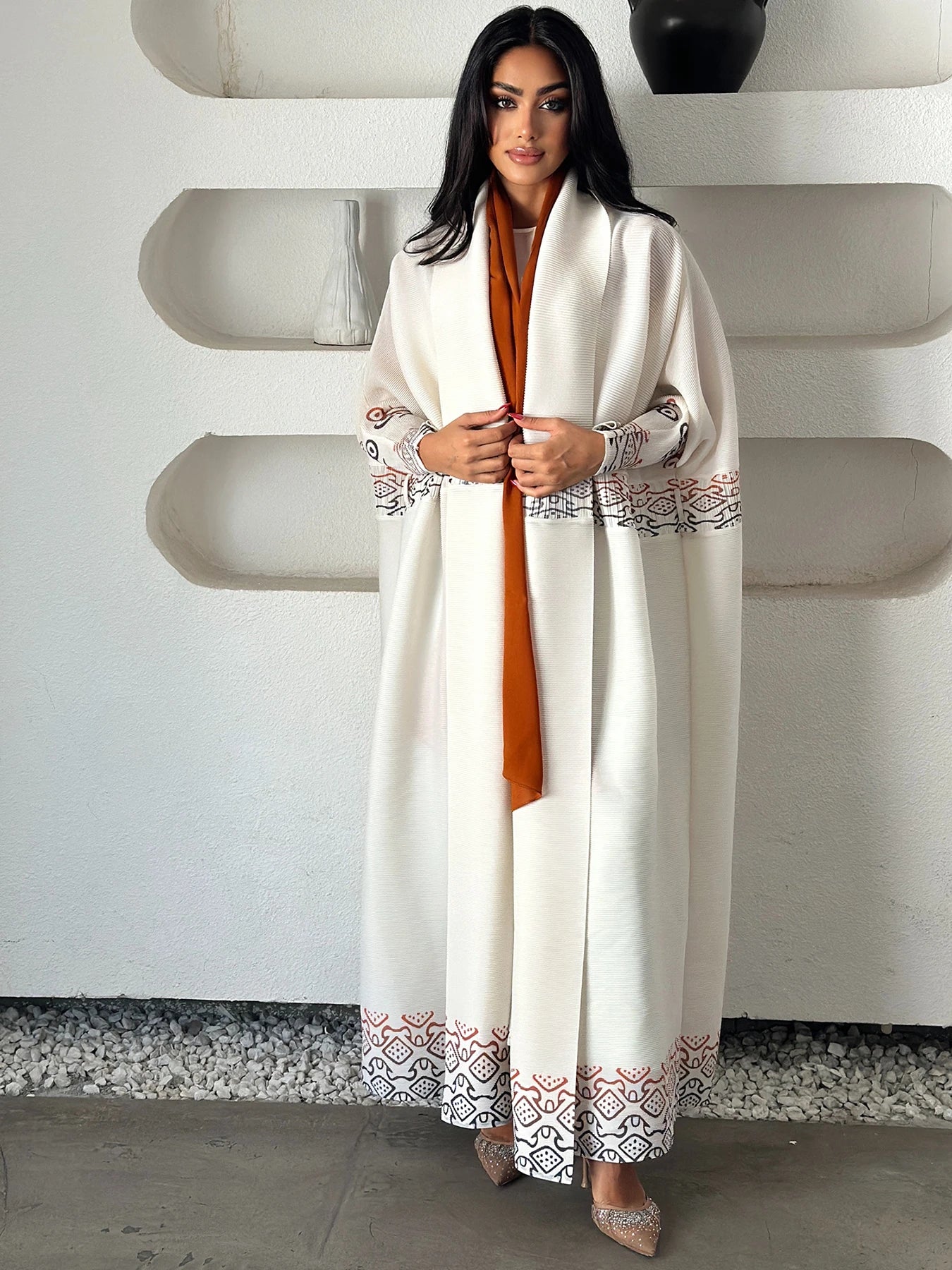 Eid Abaya Dubai Luxury For Women Miyake Pleated Plus Size Middle Eastern Clothing Long Sleeve Coat With Belt Female Formal Robe--Color: White