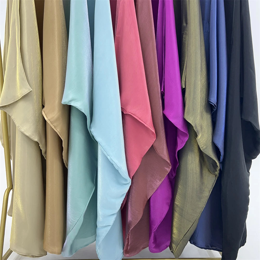 ramadan Eid Abayas For Women Modest Fashion Shimmer Batwing Satin Abaya Dubai Luxury 2024 Muslim Kaftan Dress Kebaya Vestidos--Color: Beige
