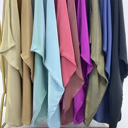 ramadan Eid Abayas For Women Modest Fashion Shimmer Batwing Satin Abaya Dubai Luxury 2024 Muslim Kaftan Dress Kebaya Vestidos--Color: Beige