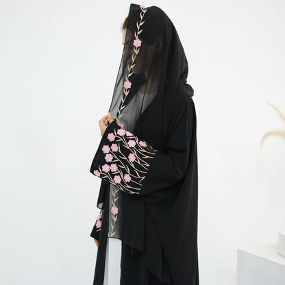 Open Abaya Dubai Embroidery Muslim Hijab Dress Women Islam Clothing Turkey Kaftan Kimono Jalabiya Kebaya Caftan Marocain Femme--Color: Red Abaya