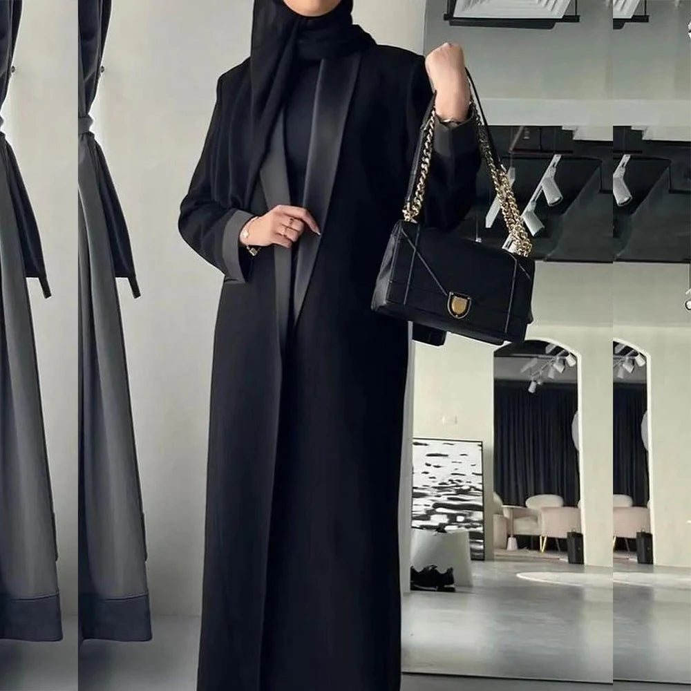 Abayas Dubai Luxury Black Shawl Lapel Long Jacket 1 Piece High Quality Female Clothing Dresses Formal Muslim Coat Outerwear 2025--Color: black