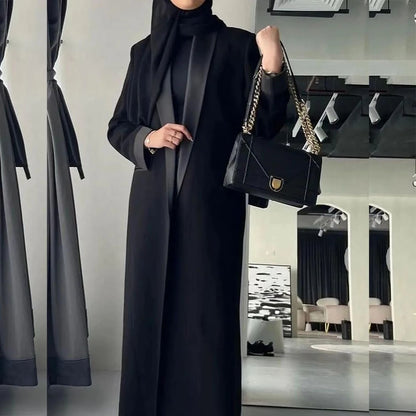 Abayas Dubai Luxury Black Shawl Lapel Long Jacket 1 Piece High Quality Female Clothing Dresses Formal Muslim Coat Outerwear 2025--Color: black