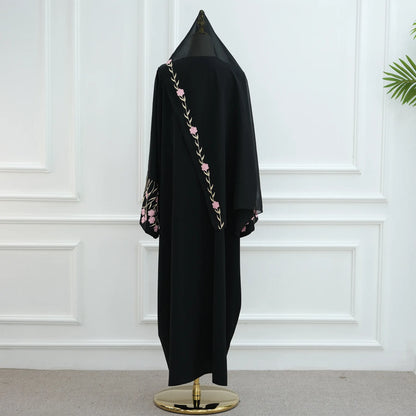 Open Abaya Dubai Embroidery Muslim Hijab Dress Women Islam Clothing Turkey Kaftan Kimono Jalabiya Kebaya Caftan Marocain Femme--Color: Pink 2PCS