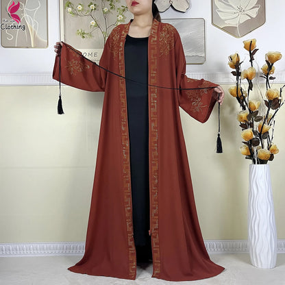 New Muslim Abayas For Women Long Sleeved Dress Dubai Lady Elegant Long Dress Islam Clothing African Abaya Loose Robe With Turban--Color: LS821-11