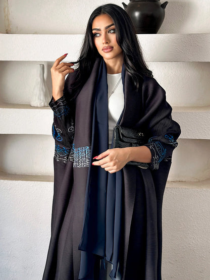 Eid Abaya Dubai Luxury For Women Miyake Pleated Plus Size Middle Eastern Clothing Long Sleeve Coat With Belt Female Formal Robe--Color: White