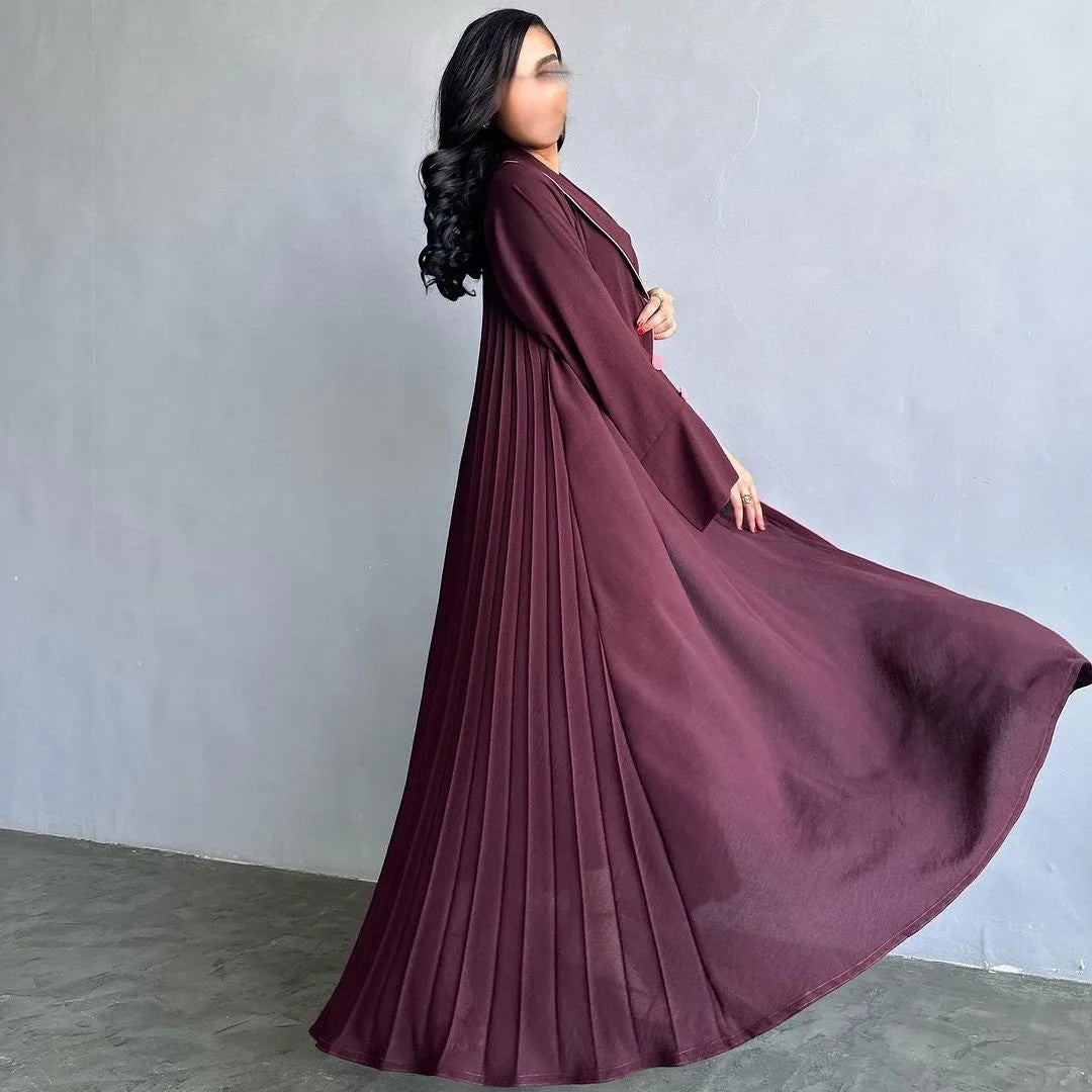 Eid Muslim Abaya for Women Party Dresses Jalabiya pleated abayas Ramadan Morocco Dubai Kaftan Islam Vestidos Arab Long Robe 2023--Color: wine red