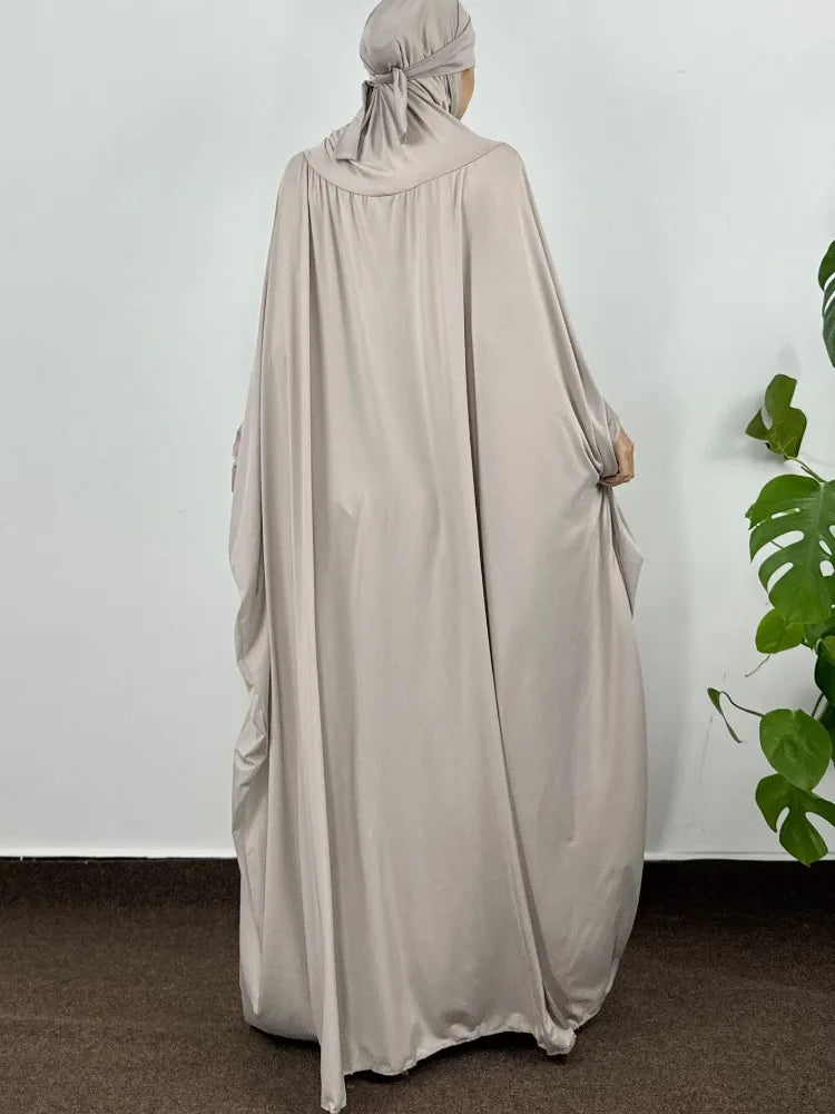 Islamic Abaya Modesty Ramadan Dress Muslim Abayas Hooded Long Sleeve One-piece Prayer Hijab Dress Women Jilbabs Turkish Kaftans--Color: GRAY