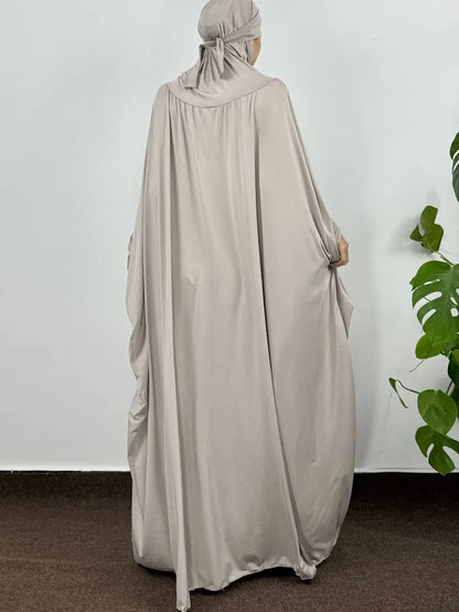 Islamic Abaya Modesty Ramadan Dress Muslim Abayas Hooded Long Sleeve One-piece Prayer Hijab Dress Women Jilbabs Turkish Kaftans--Color: GRAY