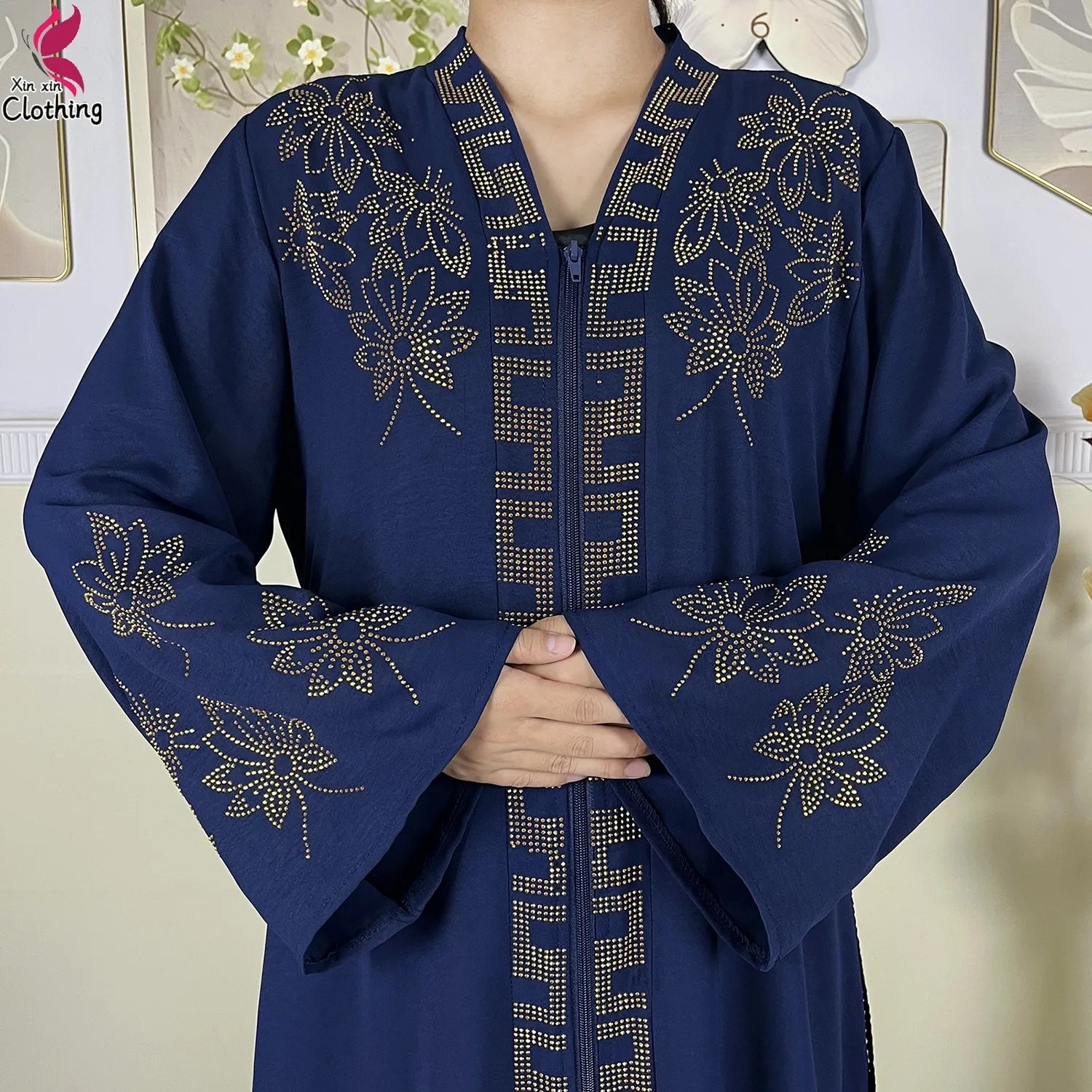 New Muslim Abayas For Women Long Sleeved Dress Dubai Lady Elegant Long Dress Islam Clothing African Abaya Loose Robe With Turban--Color: LS821-11