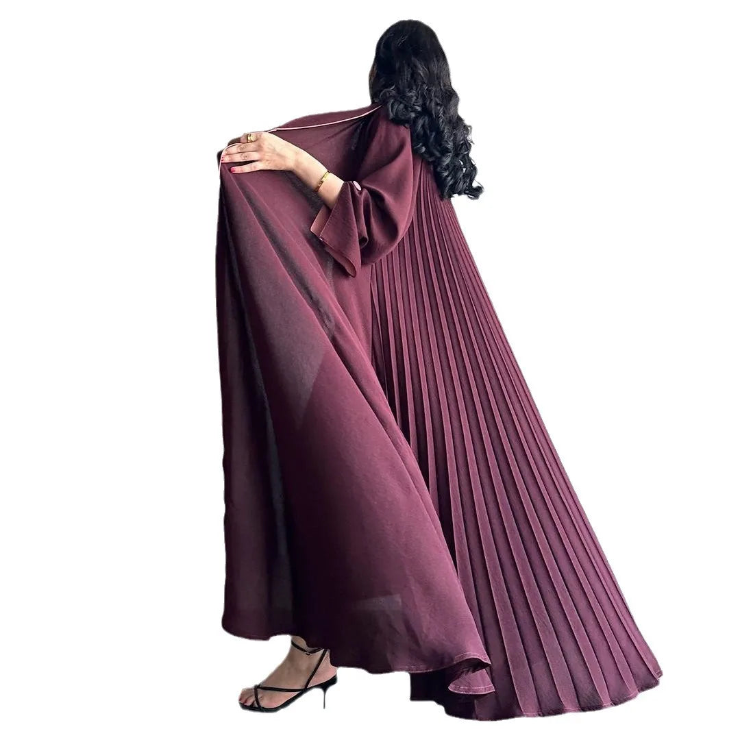 Eid Muslim Abaya for Women Party Dresses Jalabiya pleated abayas Ramadan Morocco Dubai Kaftan Islam Vestidos Arab Long Robe 2023--Color: wine red