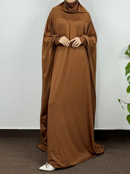 Islamic Abaya Modesty Ramadan Dress Muslim Abayas Hooded Long Sleeve One-piece Prayer Hijab Dress Women Jilbabs Turkish Kaftans--Color: coffee