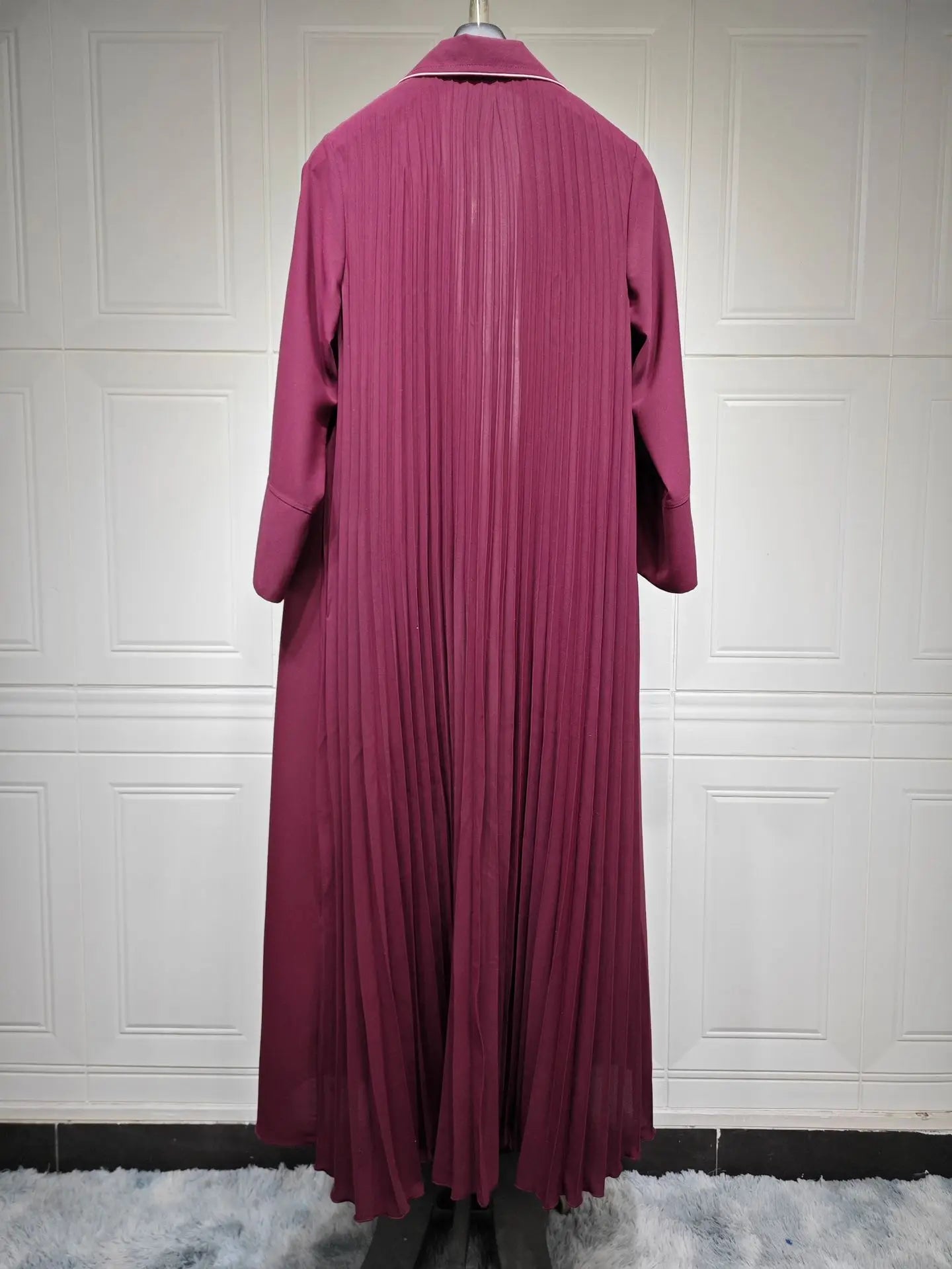 Eid Muslim Abaya for Women Party Dresses Jalabiya pleated abayas Ramadan Morocco Dubai Kaftan Islam Vestidos Arab Long Robe 2023--Color: wine red