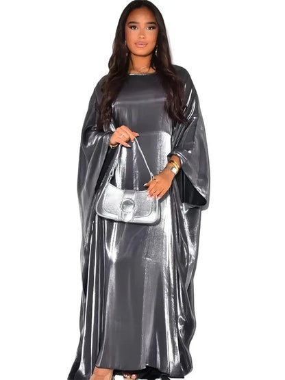 ramadan Eid Abayas For Women Modest Fashion Shimmer Batwing Satin Abaya Dubai Luxury 2024 Muslim Kaftan Dress Kebaya Vestidos--Color: Dark Gray