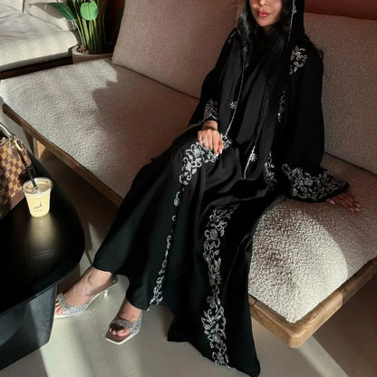 Abaya Muslim clothing women's black silver nail beads, high-end luxury--Color: black