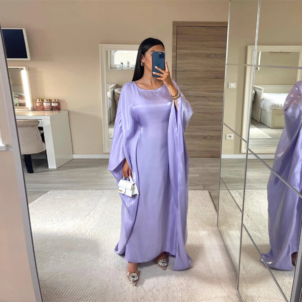 ramadan Eid Abayas For Women Modest Fashion Shimmer Batwing Satin Abaya Dubai Luxury 2024 Muslim Kaftan Dress Kebaya Vestidos--Color: Beige