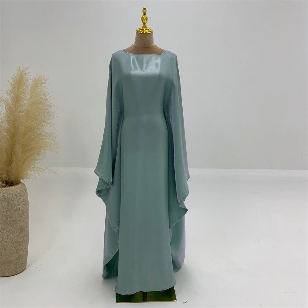 ramadan Eid Abayas For Women Modest Fashion Shimmer Batwing Satin Abaya Dubai Luxury 2024 Muslim Kaftan Dress Kebaya Vestidos--Color: Beige