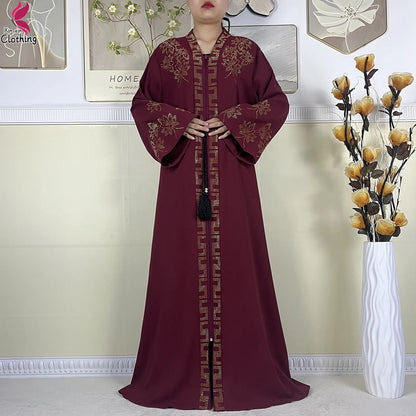 New Muslim Abayas For Women Long Sleeved Dress Dubai Lady Elegant Long Dress Islam Clothing African Abaya Loose Robe With Turban--Color: LS821-11