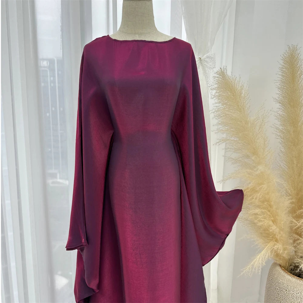 ramadan Eid Abayas For Women Modest Fashion Shimmer Batwing Satin Abaya Dubai Luxury 2024 Muslim Kaftan Dress Kebaya Vestidos--Color: Beige