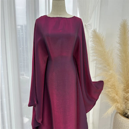 ramadan Eid Abayas For Women Modest Fashion Shimmer Batwing Satin Abaya Dubai Luxury 2024 Muslim Kaftan Dress Kebaya Vestidos--Color: Beige