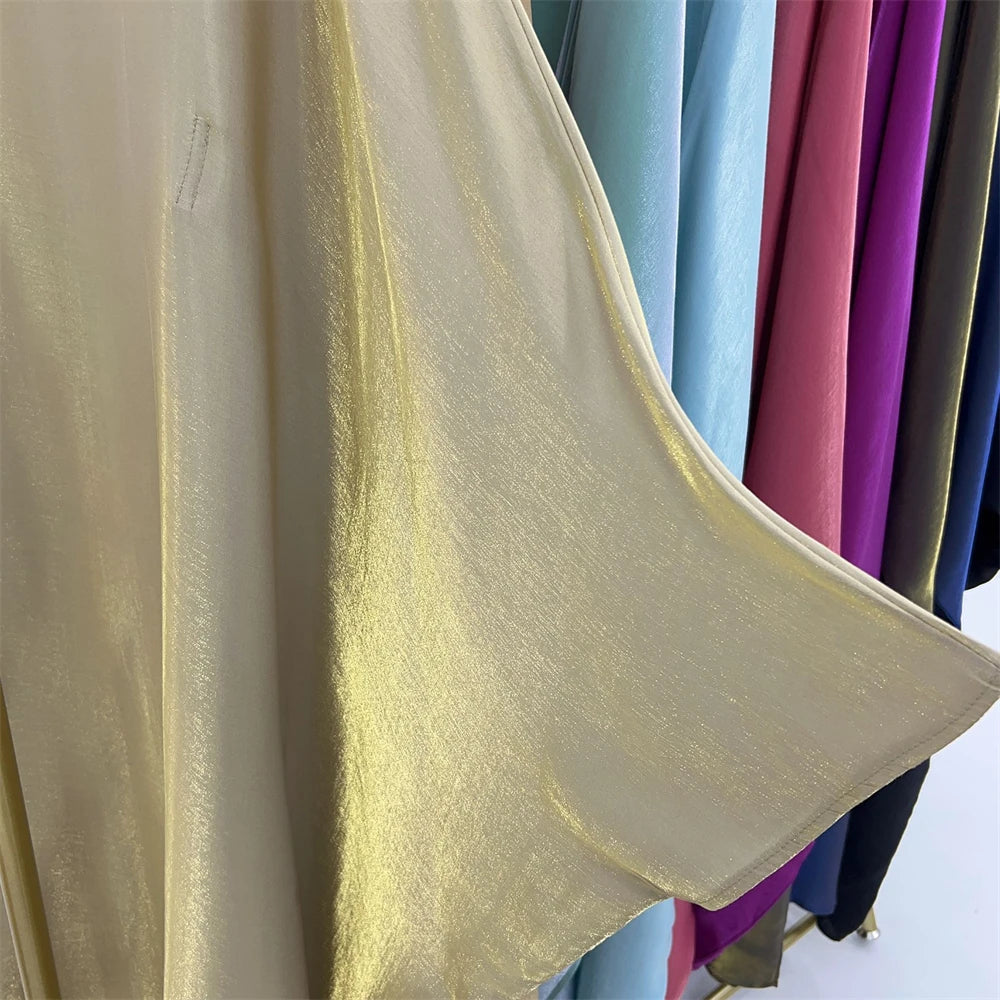 ramadan Eid Abayas For Women Modest Fashion Shimmer Batwing Satin Abaya Dubai Luxury 2024 Muslim Kaftan Dress Kebaya Vestidos--Color: Beige