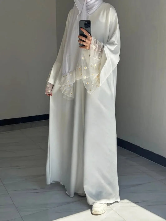 White Abaya Dubai Muslim Kaftan Modest Fashion Dress Islam African Dresses For Prayer Clothes Women Caftan Marocain Robe Femme--Color: White without hijab