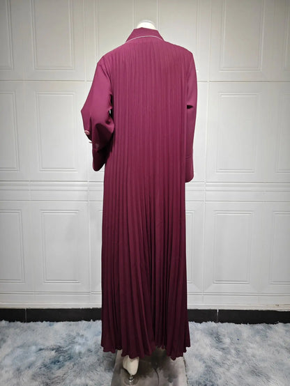 Eid Muslim Abaya for Women Party Dresses Jalabiya pleated abayas Ramadan Morocco Dubai Kaftan Islam Vestidos Arab Long Robe 2023--Color: wine red