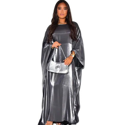 ramadan Eid Abayas For Women Modest Fashion Shimmer Batwing Satin Abaya Dubai Luxury 2024 Muslim Kaftan Dress Kebaya Vestidos--Color: Beige