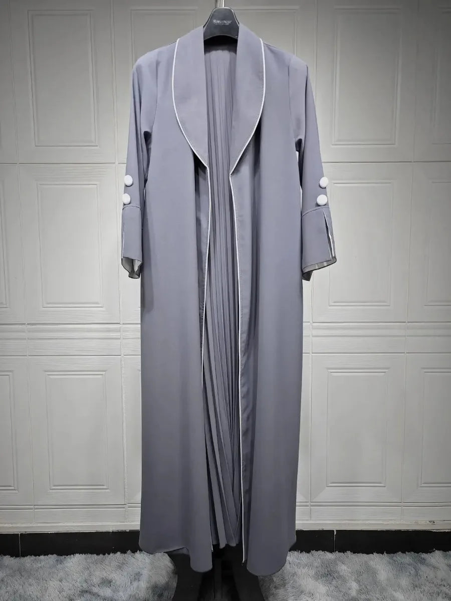 Eid Muslim Abaya for Women Party Dresses Jalabiya pleated abayas Ramadan Morocco Dubai Kaftan Islam Vestidos Arab Long Robe 2023--Color: GRAY