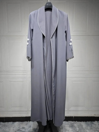 Eid Muslim Abaya for Women Party Dresses Jalabiya pleated abayas Ramadan Morocco Dubai Kaftan Islam Vestidos Arab Long Robe 2023--Color: GRAY