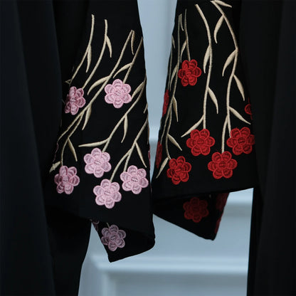 Open Abaya Dubai Embroidery Muslim Hijab Dress Women Islam Clothing Turkey Kaftan Kimono Jalabiya Kebaya Caftan Marocain Femme--Color: Red Abaya