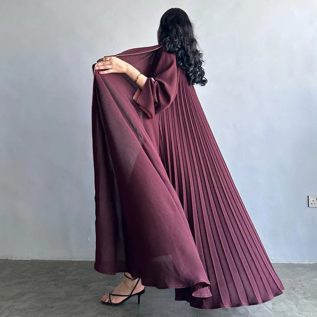 Eid Muslim Abaya for Women Party Dresses Jalabiya pleated abayas Ramadan Morocco Dubai Kaftan Islam Vestidos Arab Long Robe 2023--Color: wine red