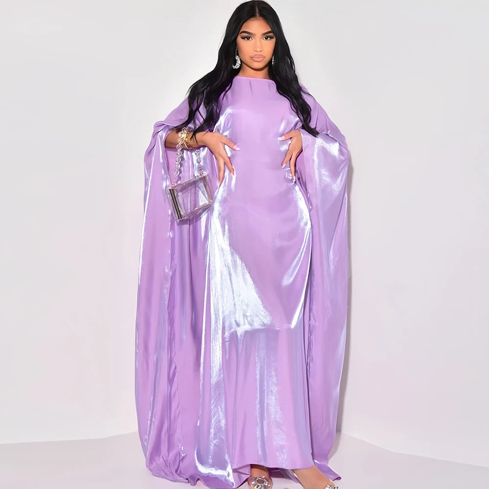 ramadan Eid Abayas For Women Modest Fashion Shimmer Batwing Satin Abaya Dubai Luxury 2024 Muslim Kaftan Dress Kebaya Vestidos--Color: Beige