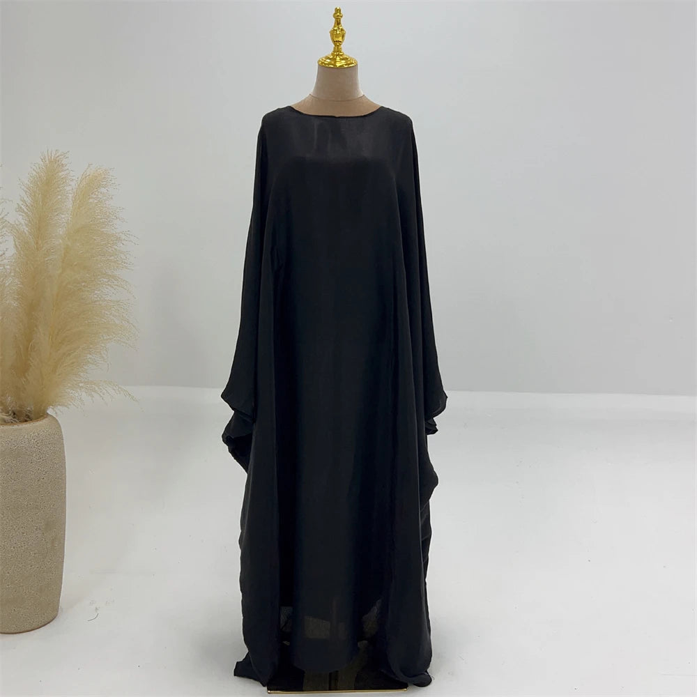 ramadan Eid Abayas For Women Modest Fashion Shimmer Batwing Satin Abaya Dubai Luxury 2024 Muslim Kaftan Dress Kebaya Vestidos--Color: Beige