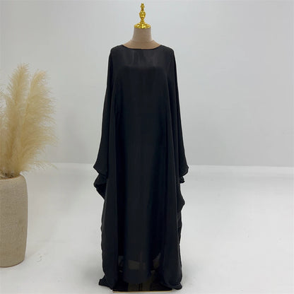 ramadan Eid Abayas For Women Modest Fashion Shimmer Batwing Satin Abaya Dubai Luxury 2024 Muslim Kaftan Dress Kebaya Vestidos--Color: Beige