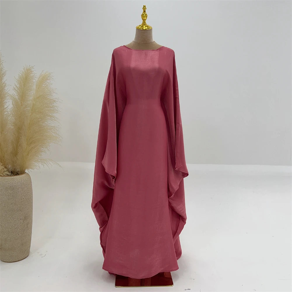 ramadan Eid Abayas For Women Modest Fashion Shimmer Batwing Satin Abaya Dubai Luxury 2024 Muslim Kaftan Dress Kebaya Vestidos--Color: Beige