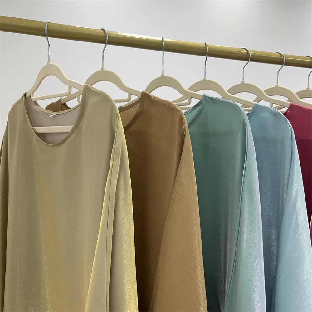 ramadan Eid Abayas For Women Modest Fashion Shimmer Batwing Satin Abaya Dubai Luxury 2024 Muslim Kaftan Dress Kebaya Vestidos--Color: Beige