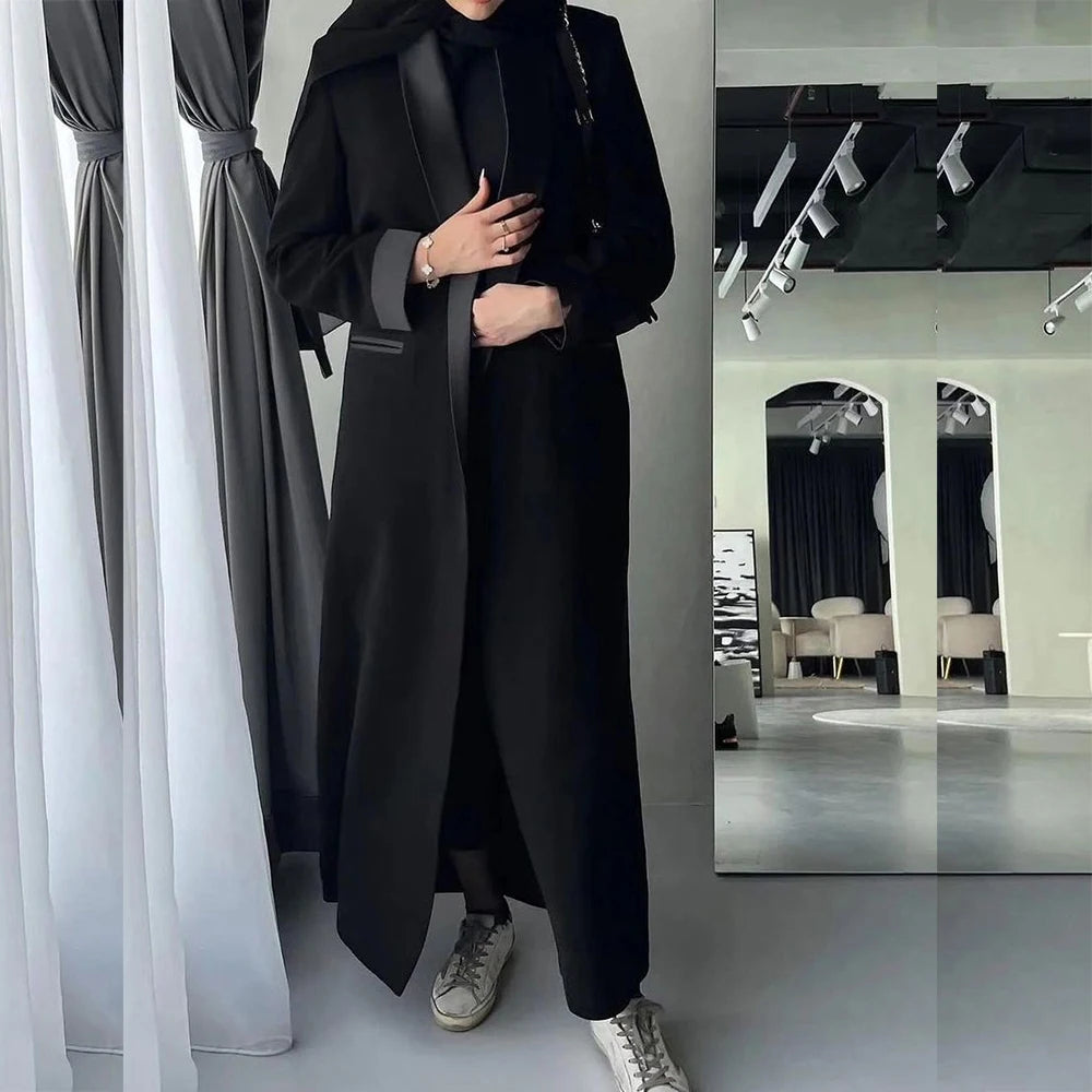 Abayas Dubai Luxury Black Shawl Lapel Long Jacket 1 Piece High Quality Female Clothing Dresses Formal Muslim Coat Outerwear 2025--Color: black