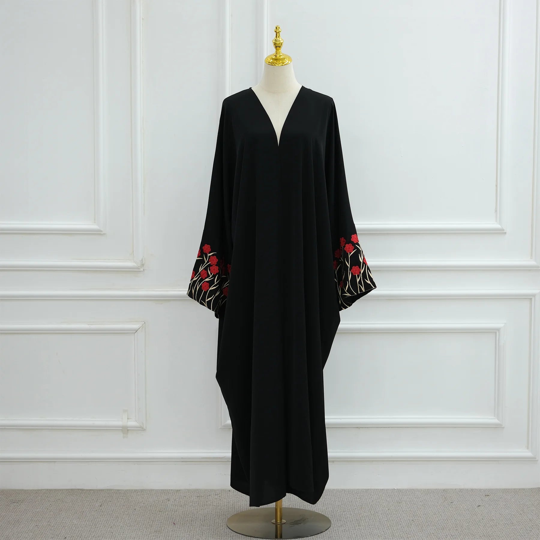 Open Abaya Dubai Embroidery Muslim Hijab Dress Women Islam Clothing Turkey Kaftan Kimono Jalabiya Kebaya Caftan Marocain Femme--Color: Red Abaya