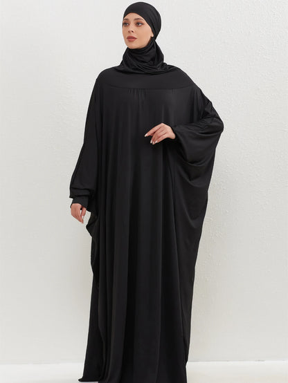 Islamic Abaya Modesty Ramadan Dress Muslim Abayas Hooded Long Sleeve One-piece Prayer Hijab Dress Women Jilbabs Turkish Kaftans--Color: GRAY