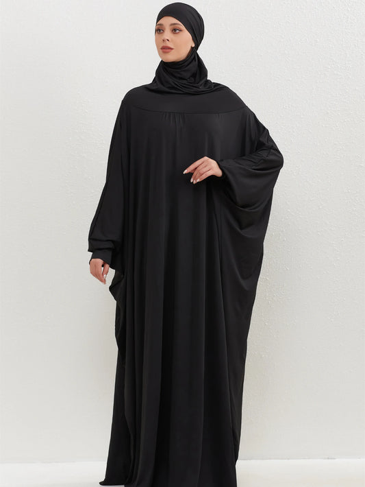 Islamic Abaya Modesty Ramadan Dress Muslim Abayas Hooded Long Sleeve One-piece Prayer Hijab Dress Women Jilbabs Turkish Kaftans--Color: GRAY