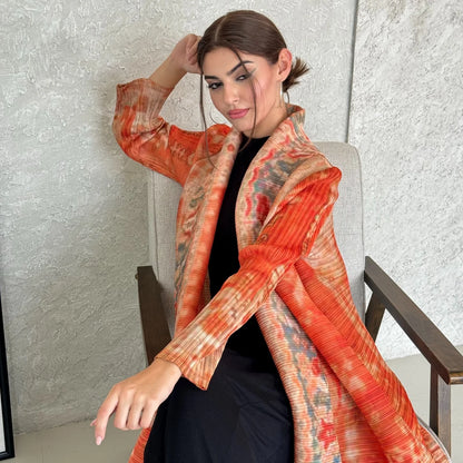 Abayas for Women Miyake Pleated New High Quality Women's Robe Cardigan Loose Lengthened Tie Design Luxury Abaya 2025 Summer New--Color: 3