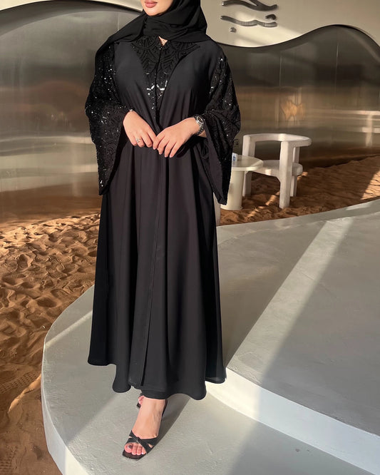 Abayas for Woman 2025 New Dubai Luxury Kaftan Kebaya Muslim Dresses Abaya Femme Abayas Femme Islam Modest Breathable Wife--Color: 0581black hijab