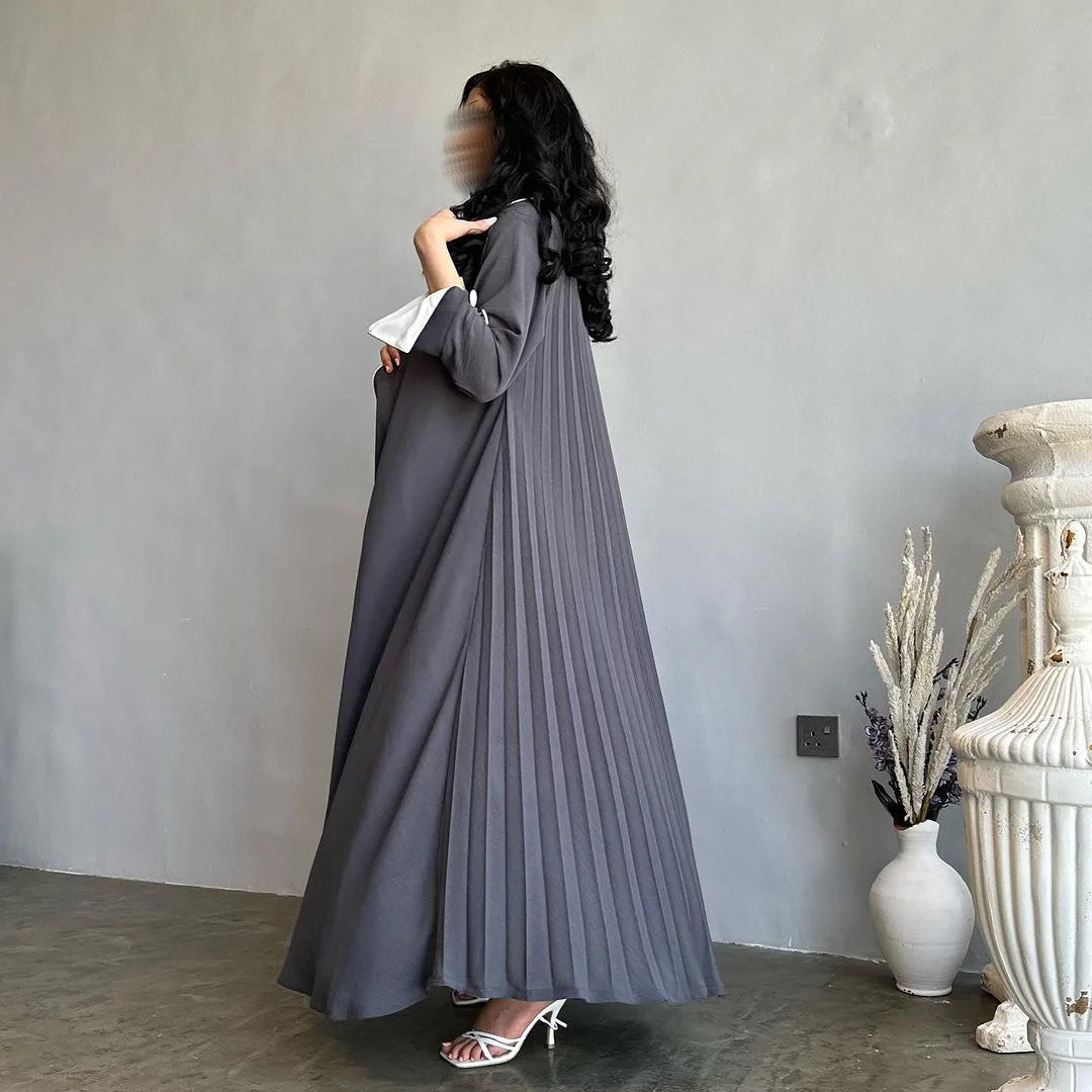 Eid Muslim Abaya for Women Party Dresses Jalabiya pleated abayas Ramadan Morocco Dubai Kaftan Islam Vestidos Arab Long Robe 2023--Color: wine red