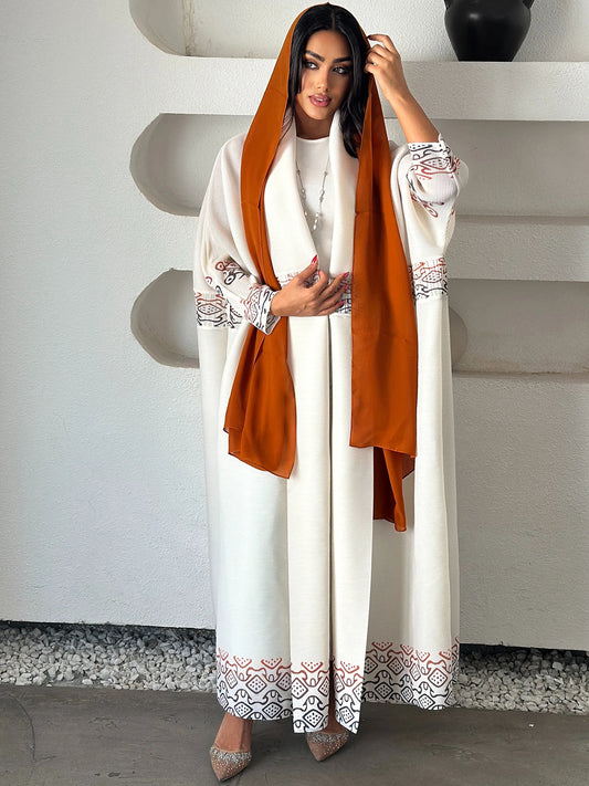 Eid Abaya Dubai Luxury For Women Miyake Pleated Plus Size Middle Eastern Clothing Long Sleeve Coat With Belt Female Formal Robe--Color: White